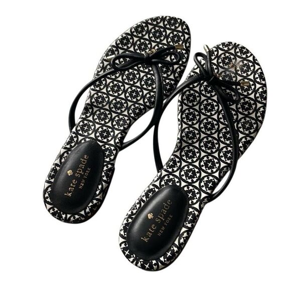 EUC Kate Spade Black White Spade Mystic Bow Slippers Size 9.5 - Picture 2 of 10